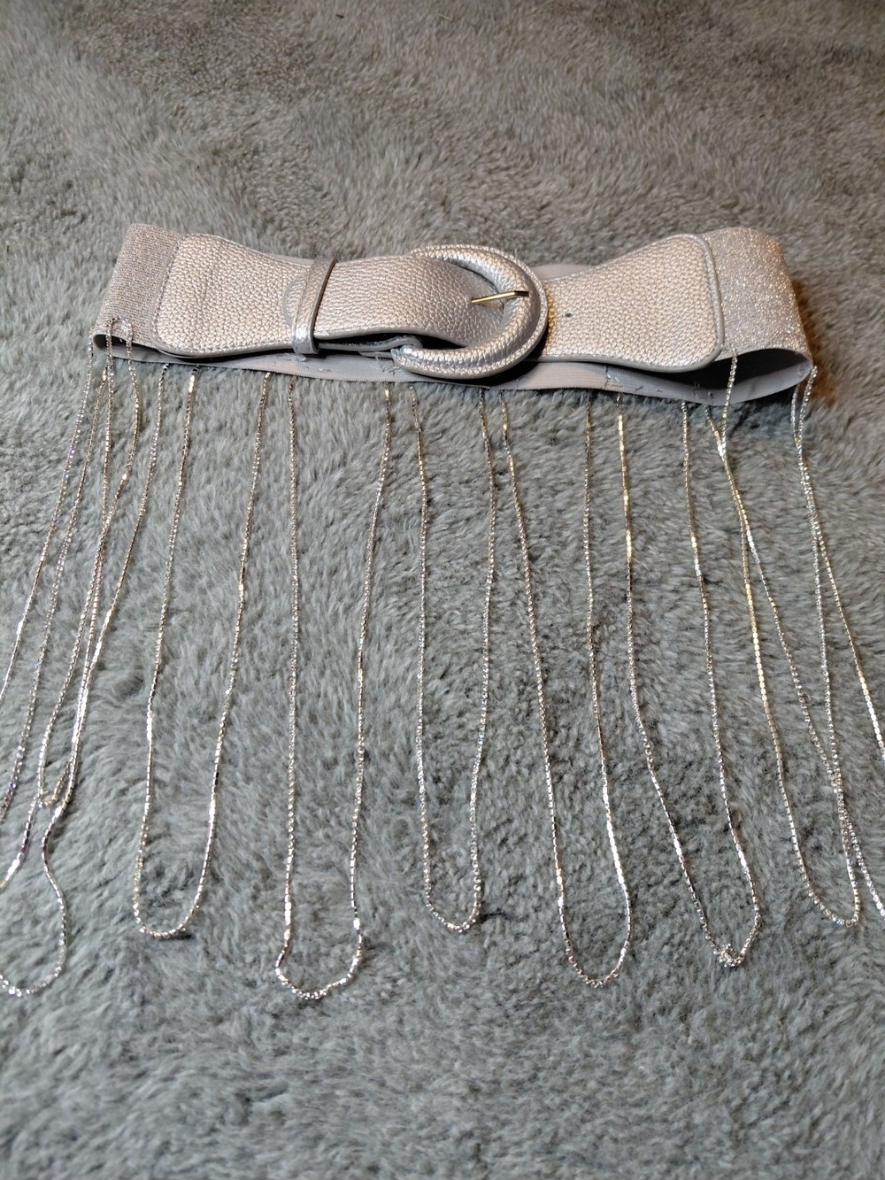 AKIRA Silver Metallic RINESTONED Hand Sewn Fringe Chain Waist Belt